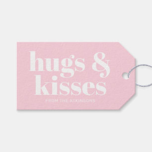 Hugs & kisses pink white modern bold typography gift tags