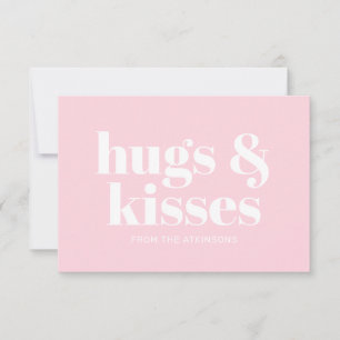 Hugs & kisses pink white modern typography card