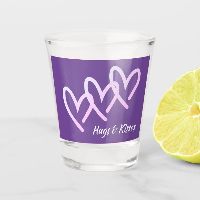 Hugs & Kisses Purple Heart Shot Glass (Front)