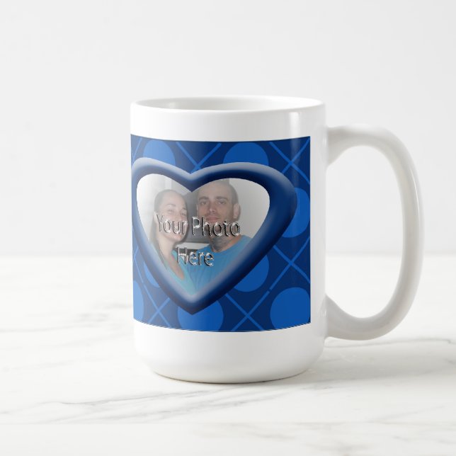 Hugs & Kisses XOXO Coeur Photo Mug Bleu (Droite)