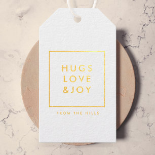 Hugs Love and Joy Stylish Christmas Gold and White Gift Tags