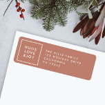 Hugs Love and Joy | Terracotta Burnt Orange Modern<br><div class="desc">Simple, stylish, trendy christmas return address labels with modern minimal typography quote "Hugs Love & Joy" in white with a clean simple white border. The address and greeting can be easily customized for a personal touch. A bold, minimalist and contemporary christmas design with a terracotta burnt orange rust feature colour...</div>