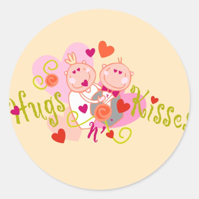 Hugs n' Kisses Valentine Classic Round Sticker (Front)