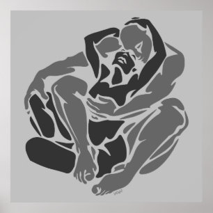 Hugs Poster - Loving Embrace Figure Study Drawing