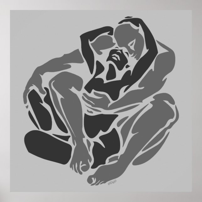 Hugs Poster  - Loving Embrace Figure Study Drawing (Front)