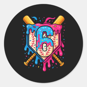 Hugvyn 6th Birthday Baseball Ice Cream Drip Number Classic Round Sticker