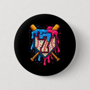 Hugvyn 7th Birthday Baseball Ice Cream Drip Number 2 Inch Round Button