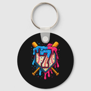 Hugvyn 7th Birthday Baseball Ice Cream Drip Number Keychain