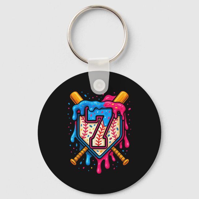 Hugvyn 7th Birthday Baseball Ice Cream Drip Number Keychain (Front)