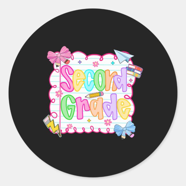 Hugvyn Back To School Cute Second Grade Preppy Tea Classic Round Sticker (Front)