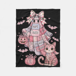 Hugvyn Breast Cancer Patchwork Halloween Pink Ghos Fleece Blanket