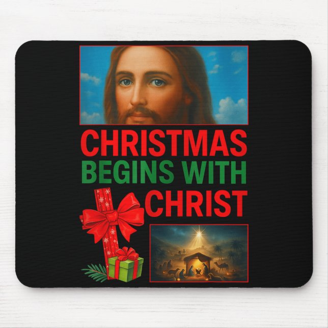 Hugvyn Christmas Begins With Christ Jesus Cross Ch Mouse Pad (Front)
