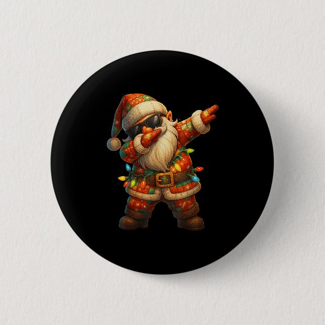 Hugvyn Christmas_ Patchwork Dabbing Santa Claus Xm 2 Inch Round Button (Front)