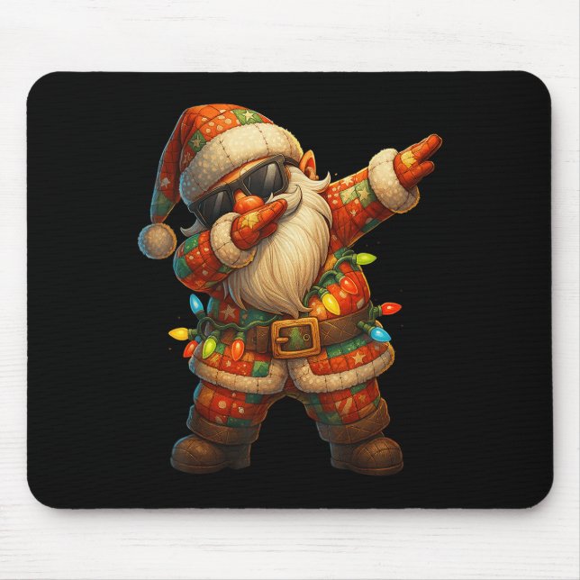 Hugvyn Christmas_ Patchwork Dabbing Santa Claus Xm Mouse Pad (Front)
