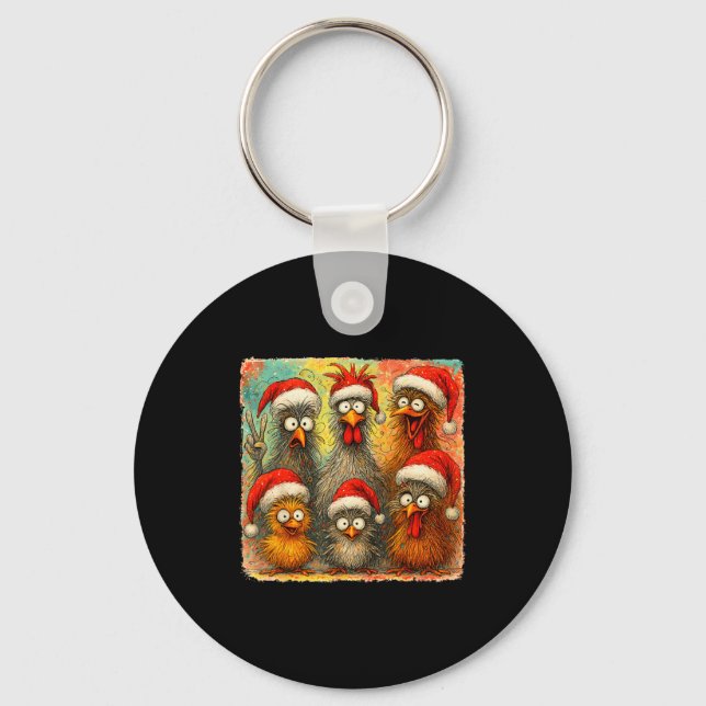 Hugvyn Christmas Santa Chicken Crazy Eagerlys Roos Keychain (Front)