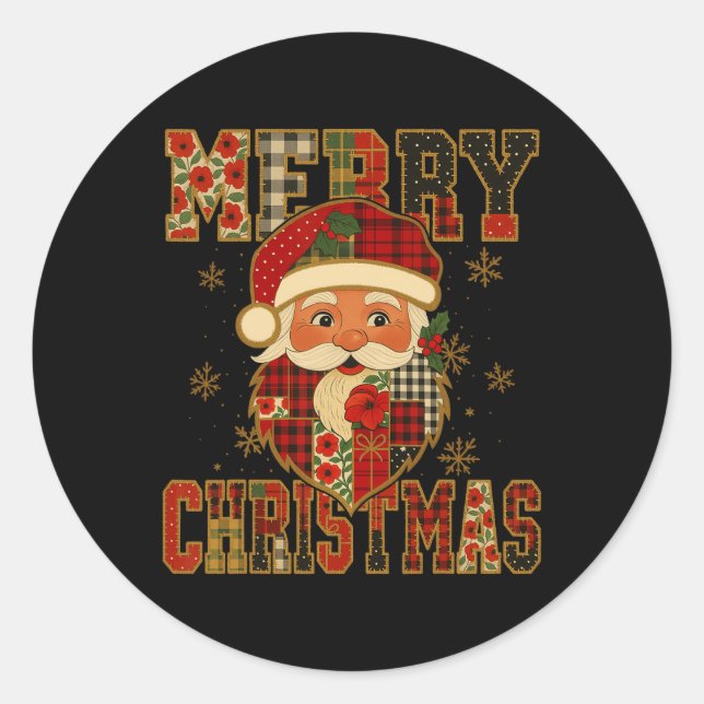 Hugvyn Christmas Santa Claus Patchwork Merry Chris Classic Round Sticker (Front)