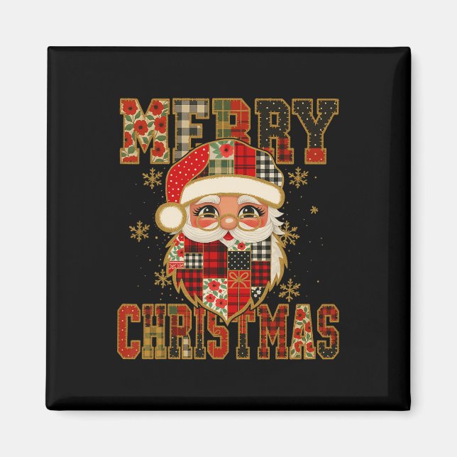 Hugvyn Christmas Santa Claus Patchwork Merry Chris Magnet (Front)