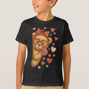 Hugvyn Cute Bear Valentine Coquette Bow Hearts Rom T-Shirt