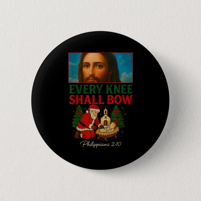 Hugvyn Every Knee Shall Bow Santa Jesus Nativity C 2 Inch Round Button (Front)