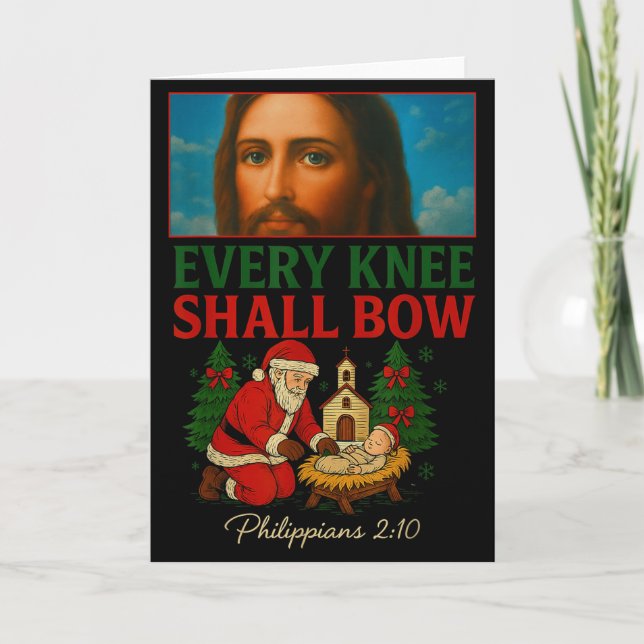 Hugvyn Every Knee Shall Bow Santa Jesus Nativity C Card (Front)