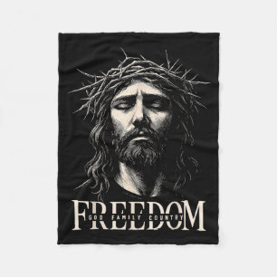 Hugvyn Freedom Jesus Christian Face Crown God Fami Fleece Blanket