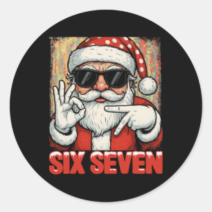 Hugvyn Funny Six Seven Meme Christmas Cool Santa S Classic Round Sticker