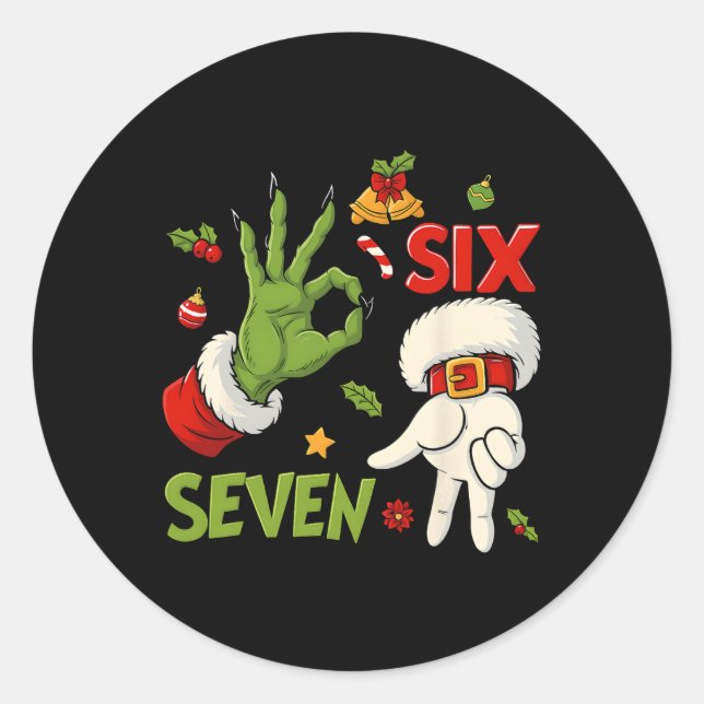 Hugvyn Funny Six Seven Meme Christmas Santa Saying Classic Round Sticker (Front)