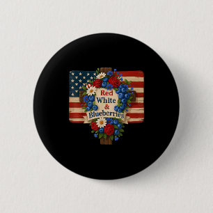 Hugvyn God Bless Blueberries America Floral Patrio 2 Inch Round Button