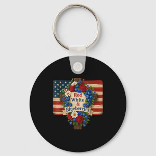 Hugvyn God Bless Blueberries America Floral Patrio Keychain