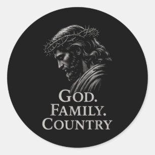 Hugvyn God Family Country Jesus Christian Faith Mi Classic Round Sticker