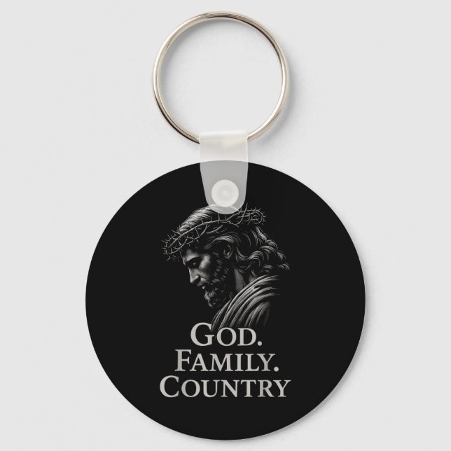 Hugvyn God Family Country Jesus Christian Faith Mi Keychain (Front)