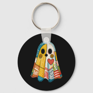 Hugvyn Halloween Patchwork Ghost Spooky Quilt Ghos Keychain