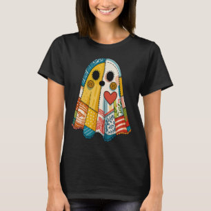 Hugvyn Halloween Patchwork Ghost Spooky Quilt Ghos T-Shirt
