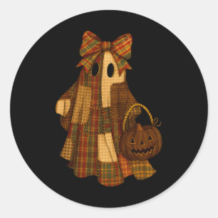 Hugvyn Halloween Preppy Patchwork Ghost Spooky Fal Classic Round Sticker