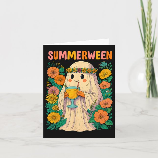 Hugvyn Halloween Summerween Retro Ghost Beach Spoo Card (Front)