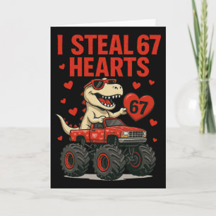 Hugvyn I Steal 67 Hearts Valentine Dinosaur Monste Card