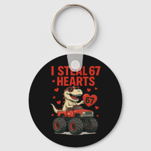 Hugvyn I Steal 67 Hearts Valentine Dinosaur Monste Keychain