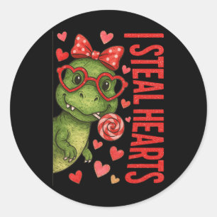 Hugvyn I Steal Hearts Boys T Rex Valentine Dinosau Classic Round Sticker