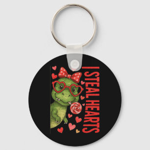 Hugvyn I Steal Hearts Boys T Rex Valentine Dinosau Keychain
