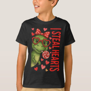 Hugvyn I Steal Hearts Boys T Rex Valentine Dinosau T-Shirt