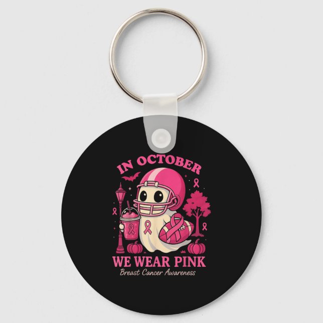 Hugvyn In October We Wear Nk Ghost Halloween Breas Keychain (Front)