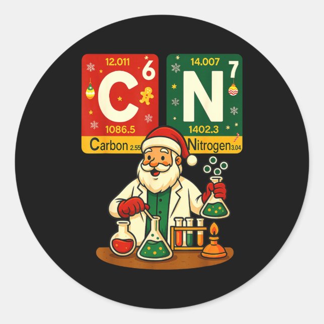 Hugvyn Science Christmas Carbon Nitrogen Six Seven Classic Round Sticker (Front)
