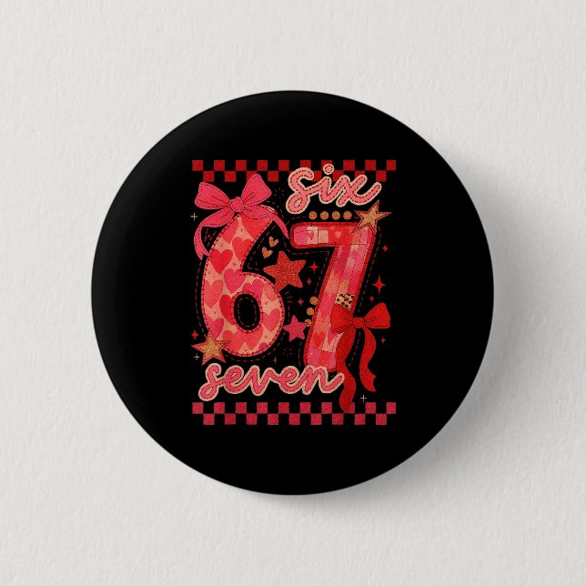 Hugvyn Six Seven Valentine 6 7 Meme Checkered Coqu 2 Inch Round Button (Front)