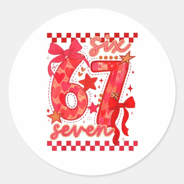 Hugvyn Six Seven Valentine 6 7 Meme Checkered Coqu Classic Round Sticker (Front)