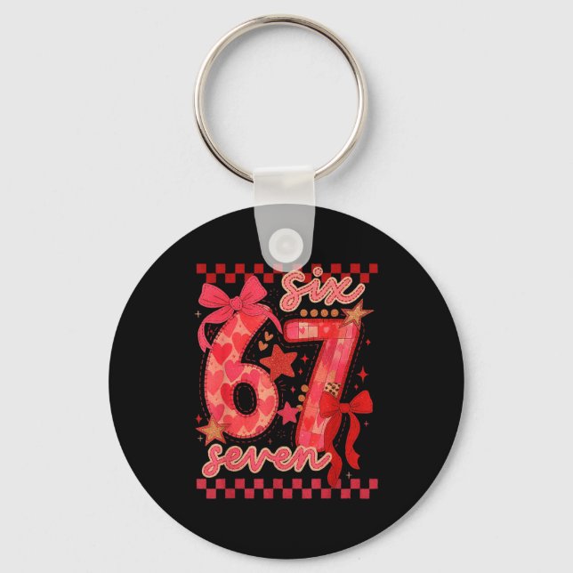 Hugvyn Six Seven Valentine 6 7 Meme Checkered Coqu Keychain (Front)