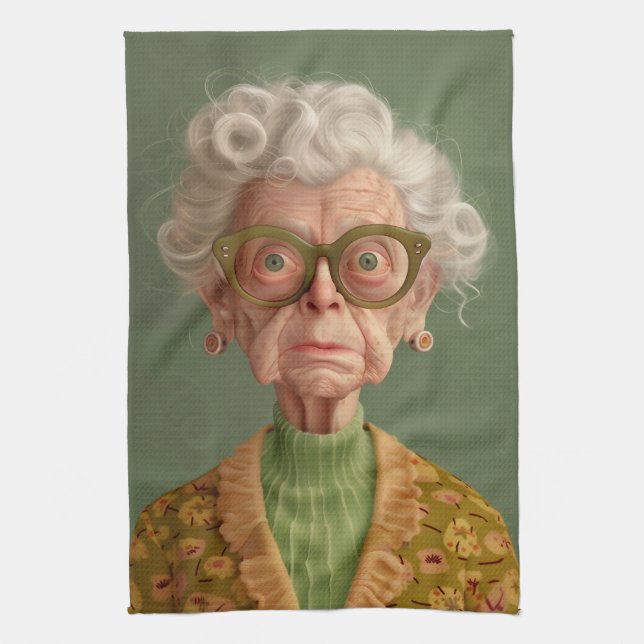 Huh? Grandma Portrait Kitchen Towel (Vertical)
