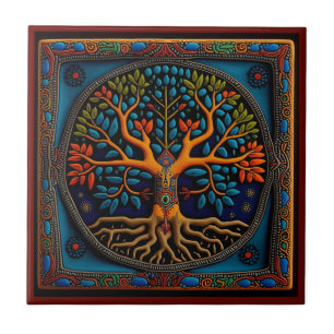 Huichol art arbre de vie céramique carreaux