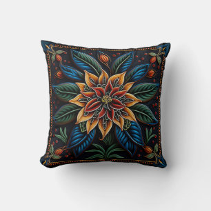 Huichol mexican style lily throw pillow