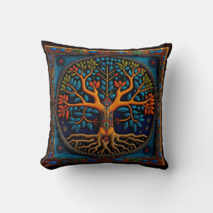 Huichol mexican style tree of life throw pillow