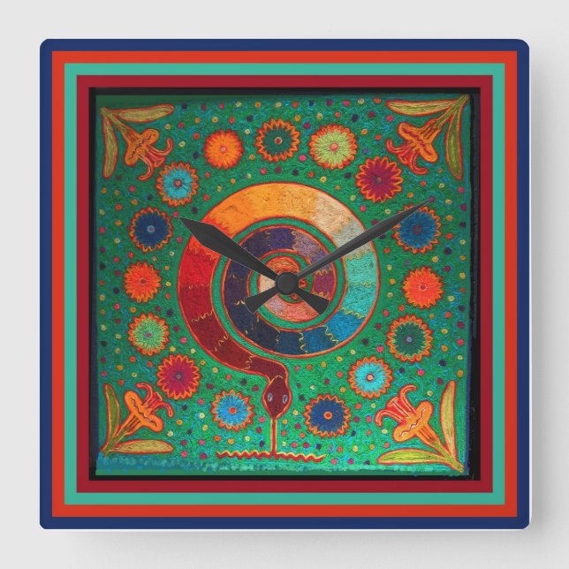 Huichol Peyote Ritual Wall Clock (Front)